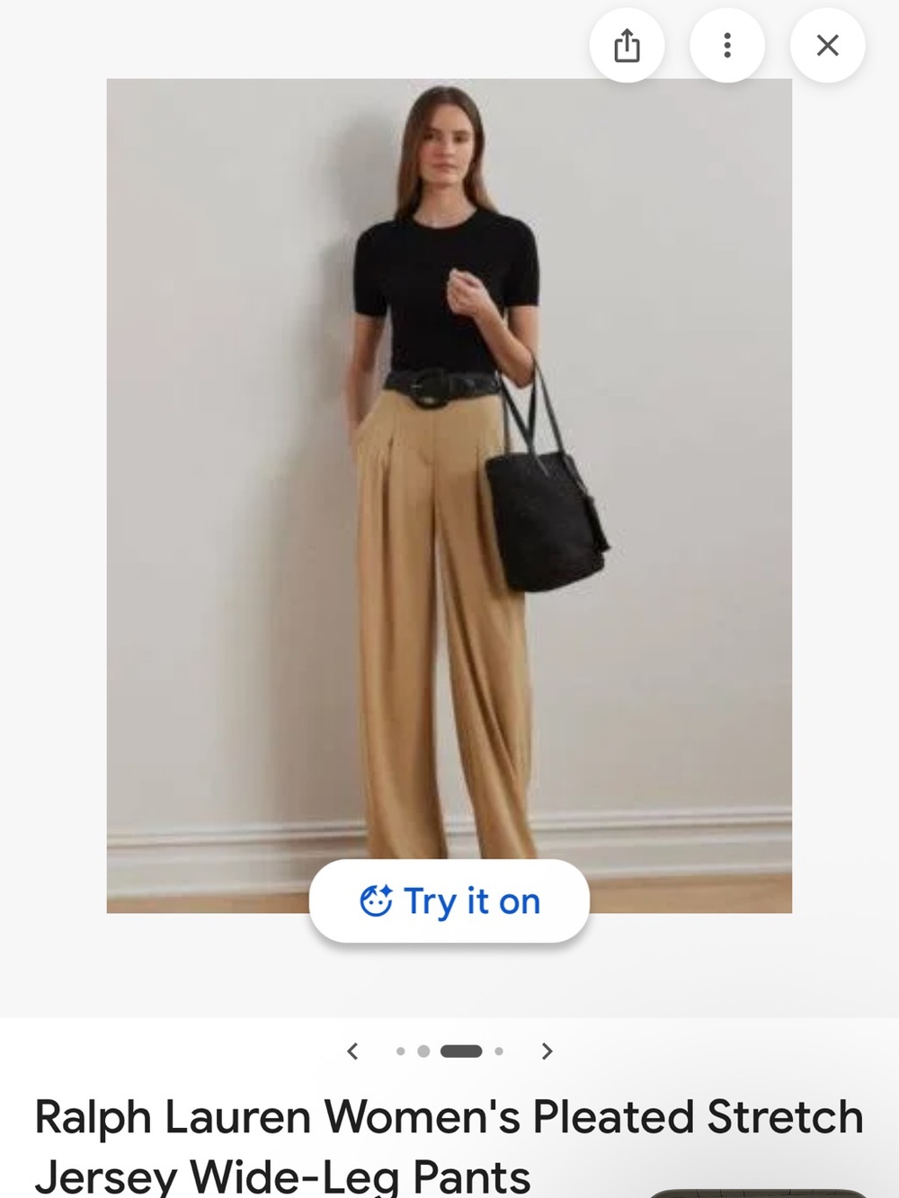 Ralph Lauren Wide-Leg Pleated Pants in Tan